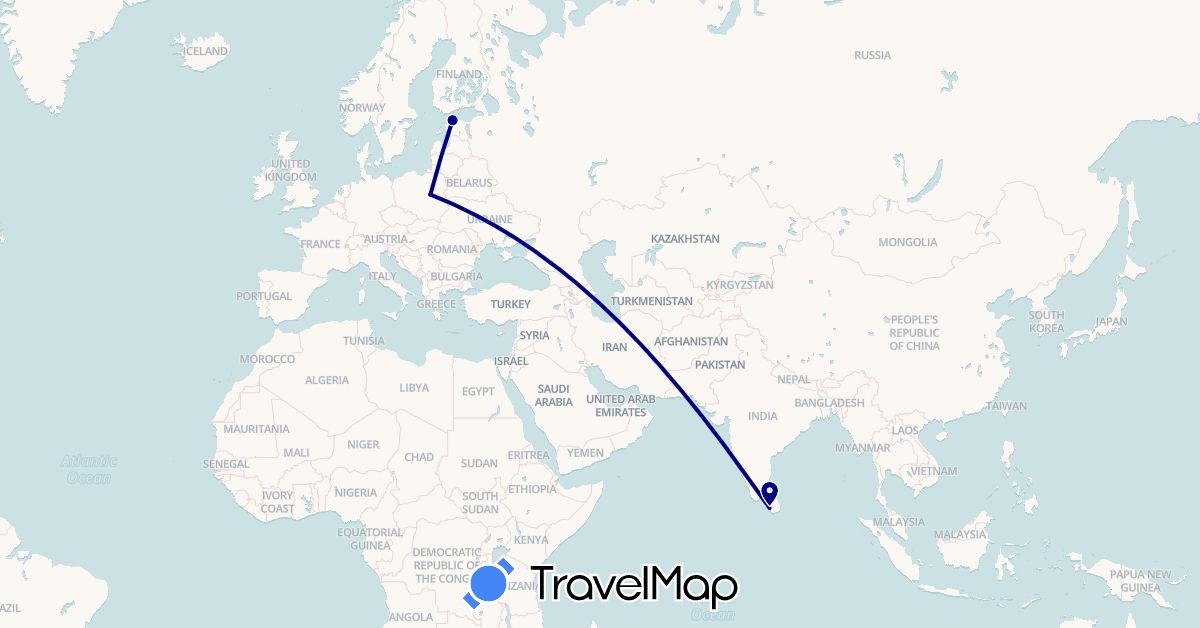TravelMap itinerary: driving in Estonia, Sri Lanka, Poland (Asia, Europe)
